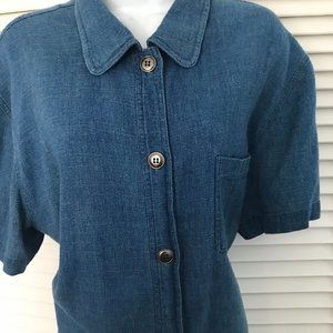 VINTAGE  D.P.S. NY   BLue Cotton BLOUSE  SHIRT sz XL